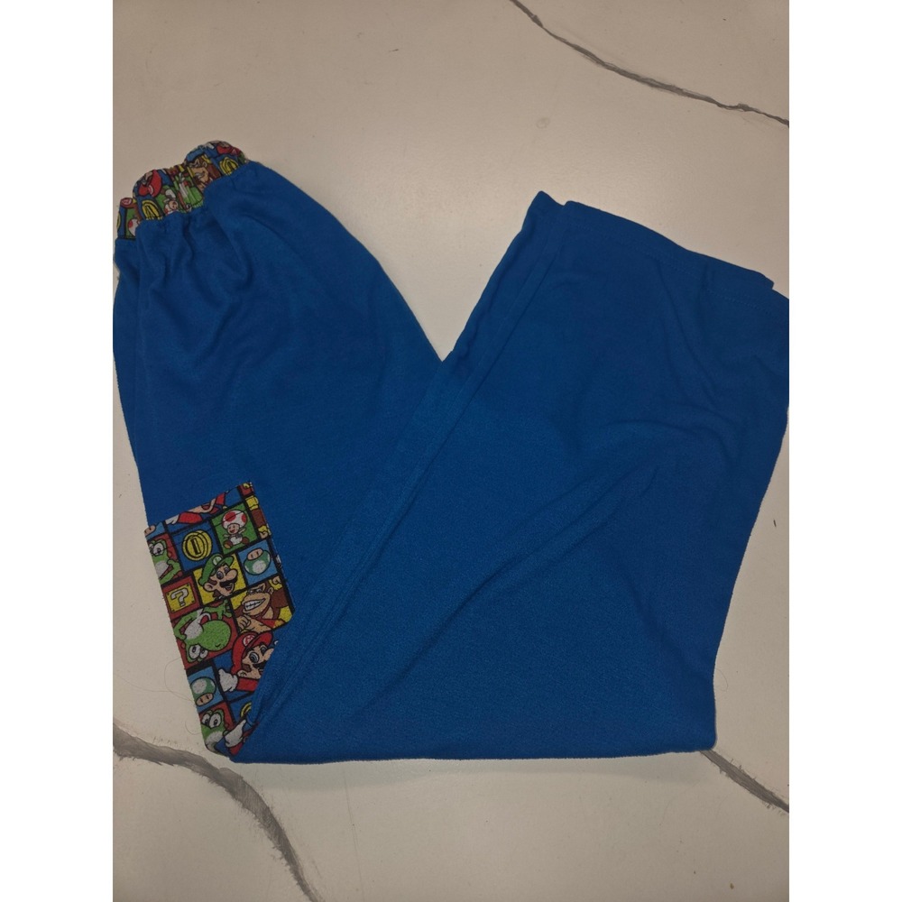 Nintendo Super Mario Bros Boys Blue Fleece Pajama Pants Size 10/12 Mario Luigi